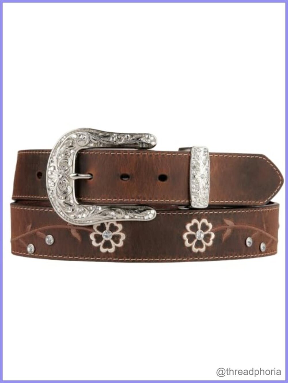 Western Rhinestone Concho Belt with Detachable Silver Buckle, 1.5 Inch Wide